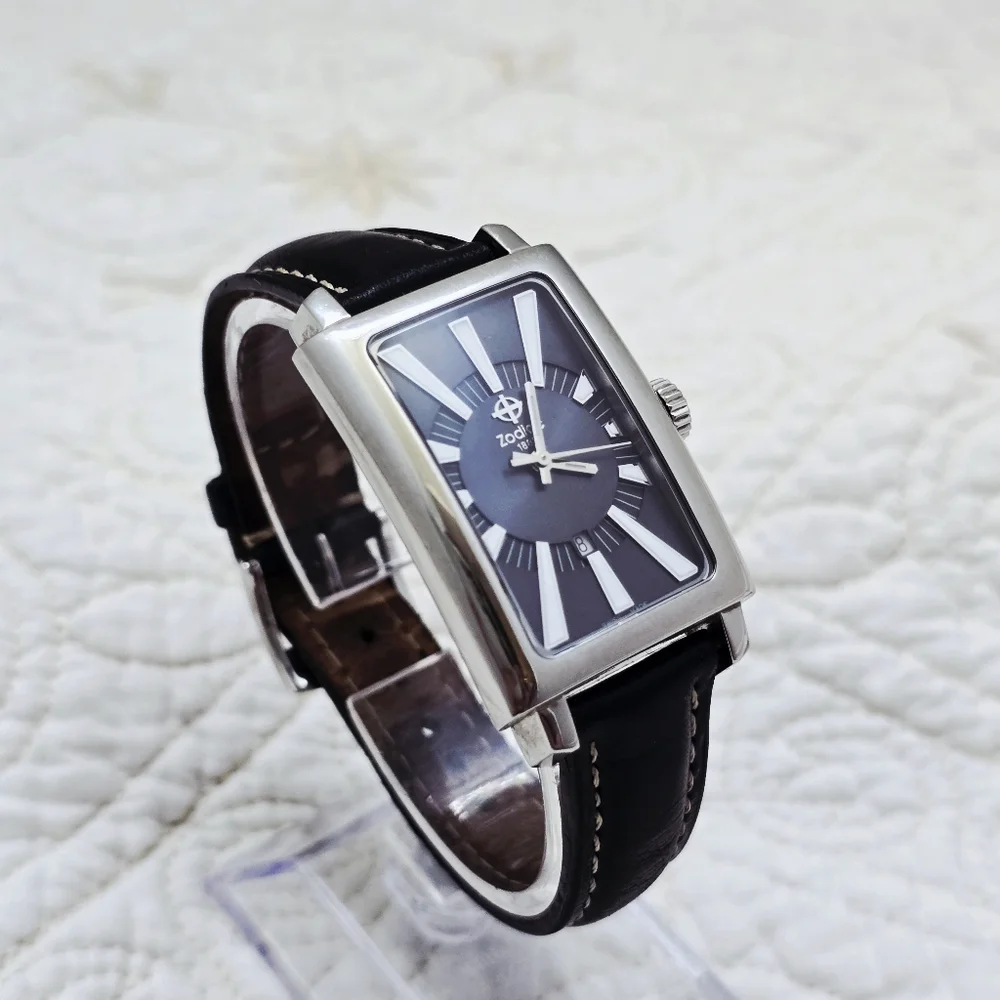 Rare Zodiac Tank Men's Watch ZO3401 Classic Line Black Dial Swiss Made Sunbeam